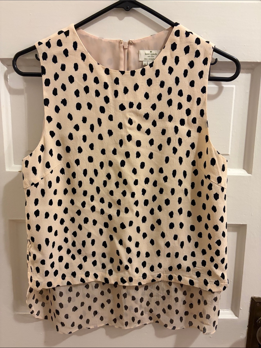 kate spade Cream and Black Spotted Layered sleeveless silk blouse